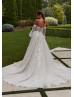 Beaded Ivory Lace Sequined Tulle Wedding Dress With Detachable Sleeves